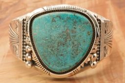 1 7/8" wide - Genuine Kingman Turquoise Sterling Silver Bracelet